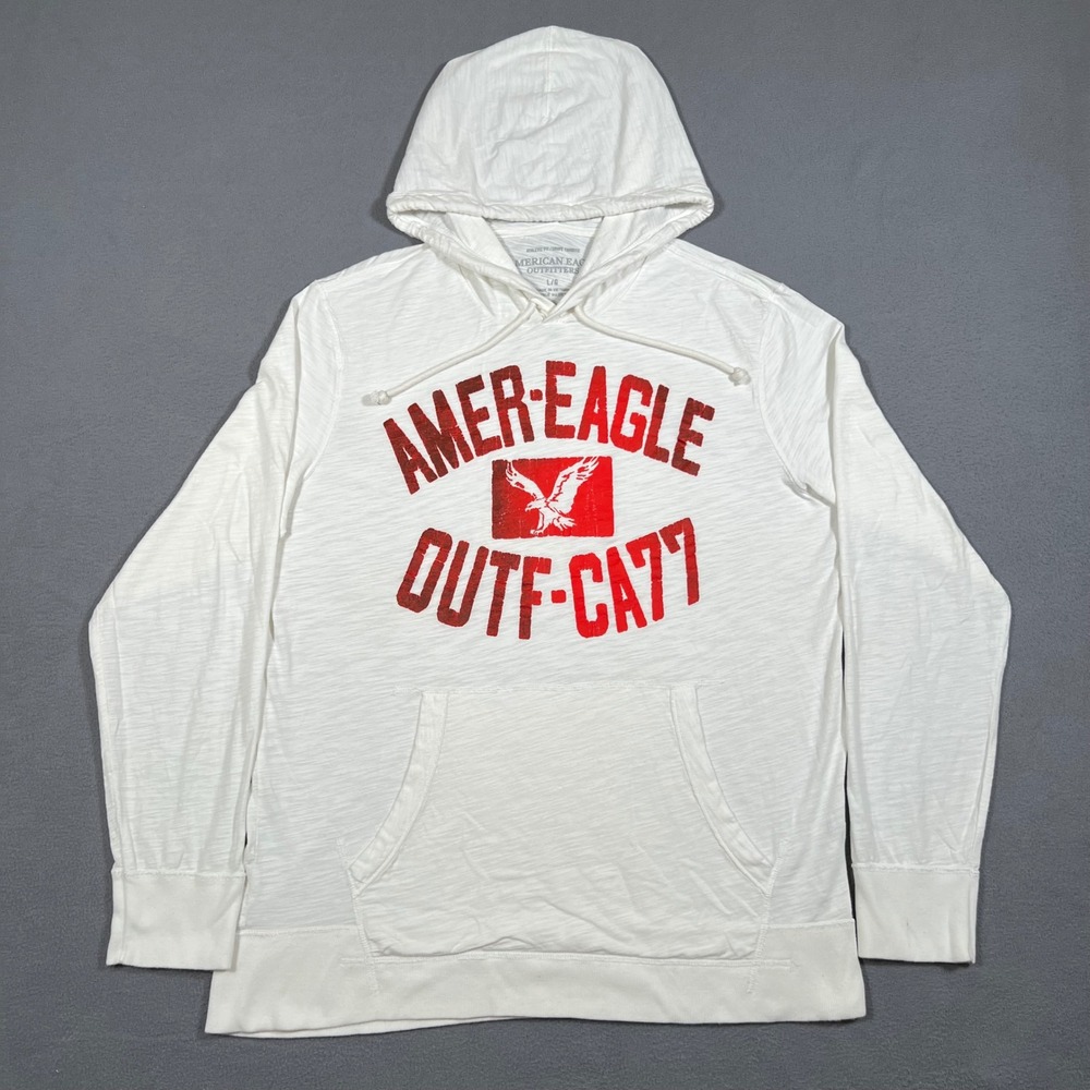 American Eagle Outfitters Hoodie Sweatshirt Mens Large White CA 77 Y2K Graphic - Picture 1 of 7